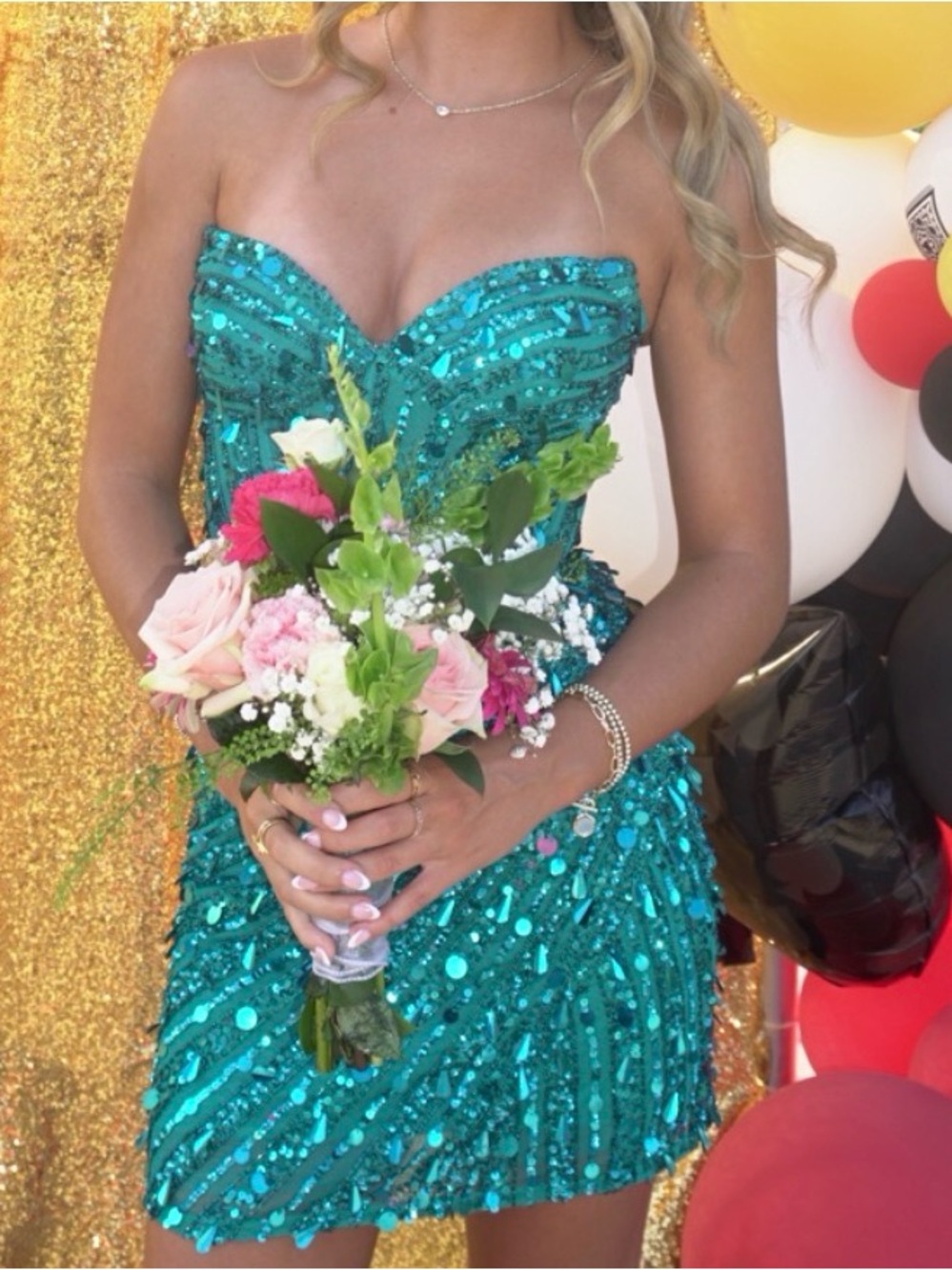 Sherri Hill Peacock Sequin Strapless Dress 57379